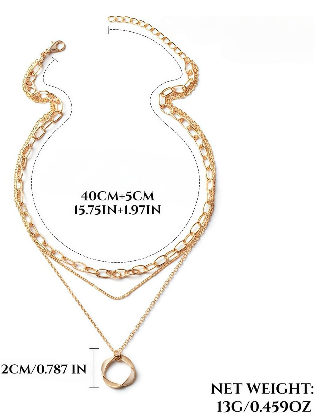 Anthropologie Gold Tone Three-Layer Necklace with Twisted Circle Pendant - Picture 2 of 4